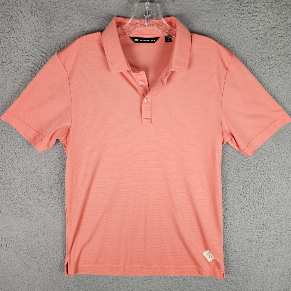 Travis Mathew Polo Mens M Coral A40147 Short Sleeve Micro Stripe Golf Shirt